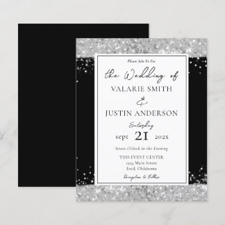 Black and Silver Glitter Wedding Invitation