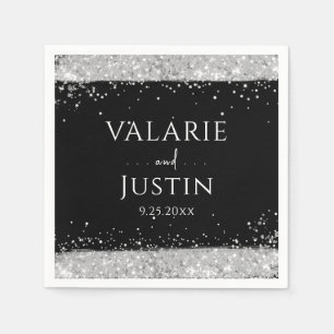 Black and Silver Glitter Wedding Napkin