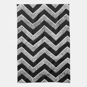 Black and silver glittery  chevron kitchen towel