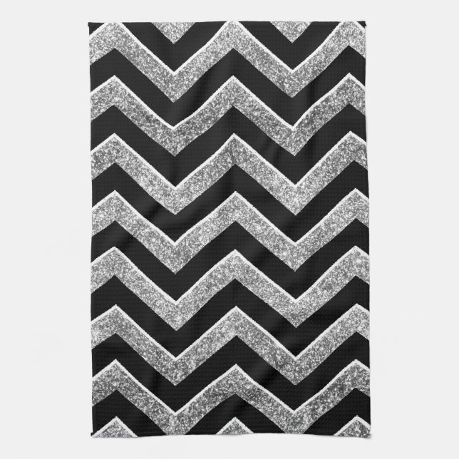 Black and silver glittery  chevron kitchen towel (Vertical)