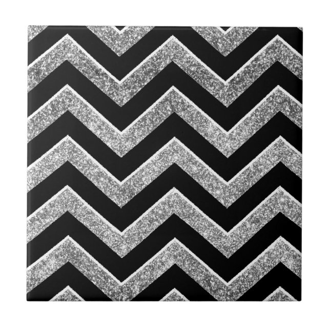 Black and silver glittery  chevron tile (Front)