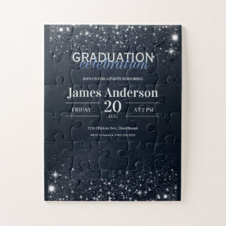 Black and Silver graduation Invite Jigsaw Puzzle