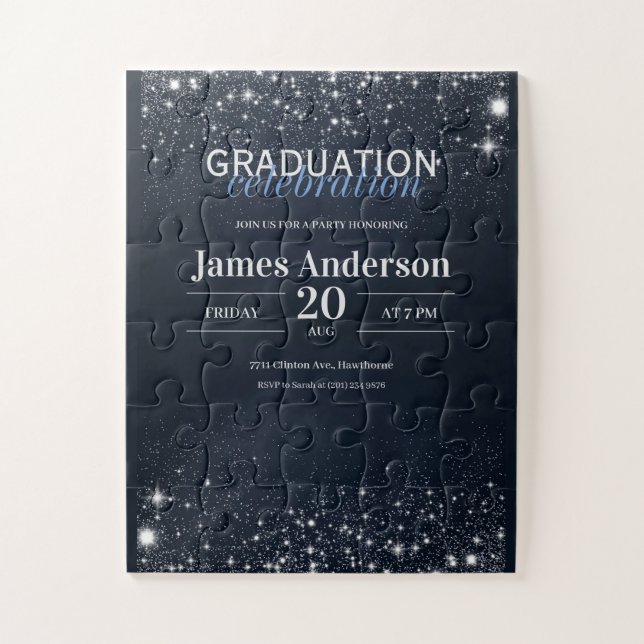 Black and Silver graduation Invite Jigsaw Puzzle (Vertical)