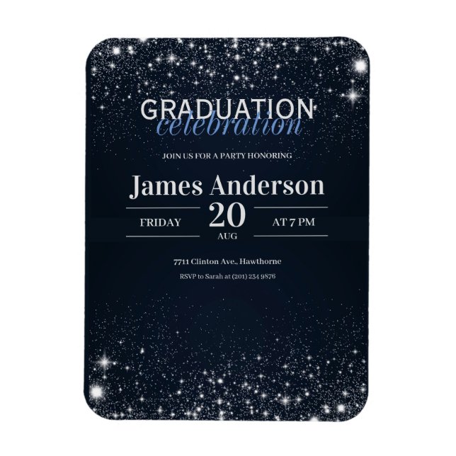 Black and Silver graduation Invite Magnet (Vertical)