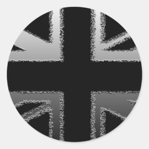 Black and Silver Gray Union Jack Flag Classic Round Sticker