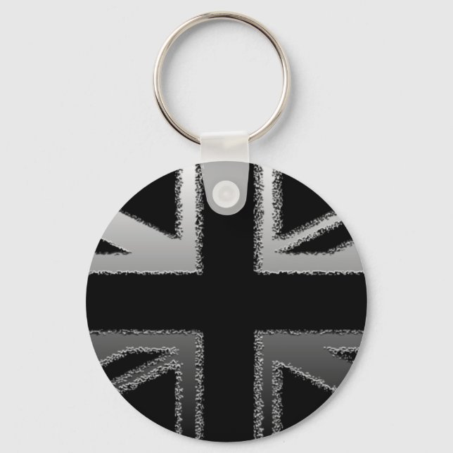 Black and Silver Gray Union jack Flag Keychain (Front)
