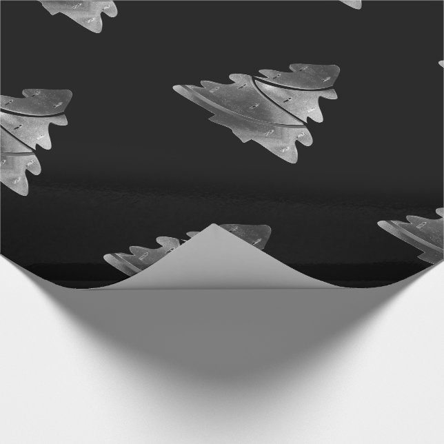 Black and Silver Grey Christmas Tree Pattern Wrapping Paper (Corner)