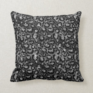 Black and Silver Grey Leopard Print Throw Pillow