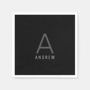 Black and Silver Grey Personalized Monogram Name Napkin