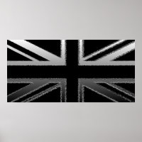 Black and Silver Grey Union Jack Flag Poster
