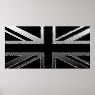Black and Silver Grey Union Jack Flag Poster