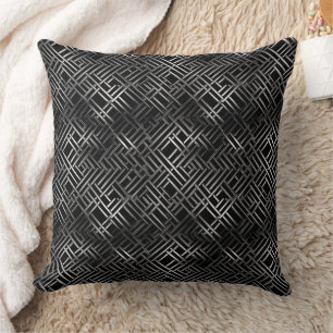 Black and silver gridlock pattern throw pillow