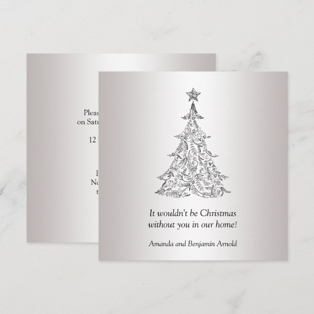 Black and Silver Holiday Tree Invitation (Front/Back)