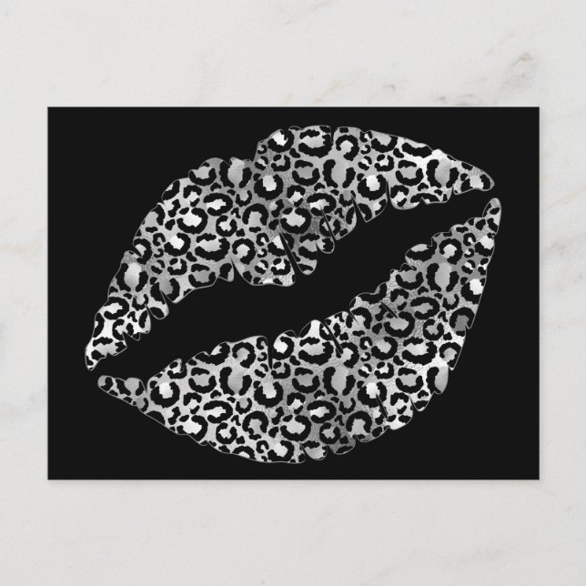 Black and Silver Leopard Spot Lipstick Kiss Postcard (Front)