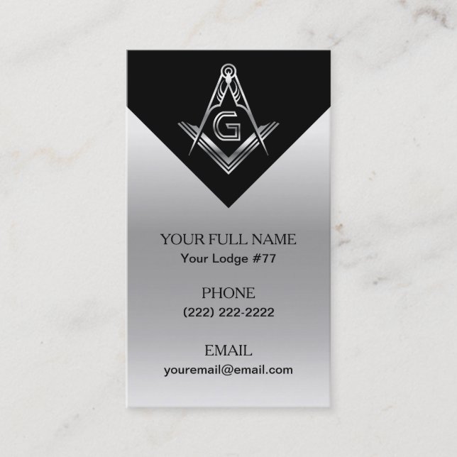 Black and Silver Masonic Business Card Template (Front)