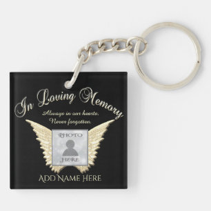 Black and Silver Memorial Angel Wings Add Photo Ke Keychain