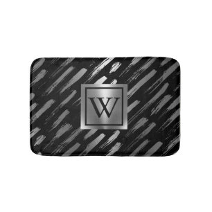 Black and Silver Metallic Abstract Bath Mat