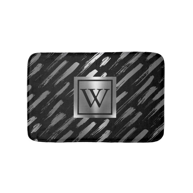 Black and Silver Metallic Abstract Bath Mat (Front)
