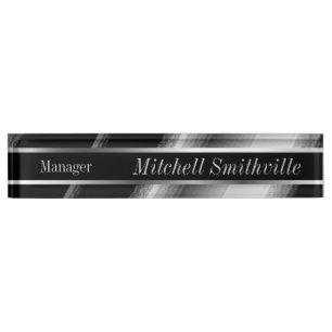 Black and Silver Metallic Diagonal Stripes Nameplate
