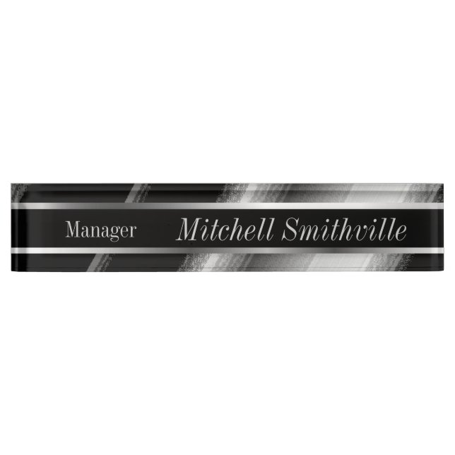 Black and Silver Metallic Diagonal Stripes Nameplate (Front)