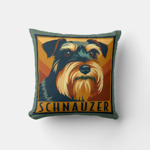 Black and Silver Miniature Schnauzer Retro Throw Pillow
