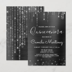 Black and Silver Modern Quinceanera Party Invitation