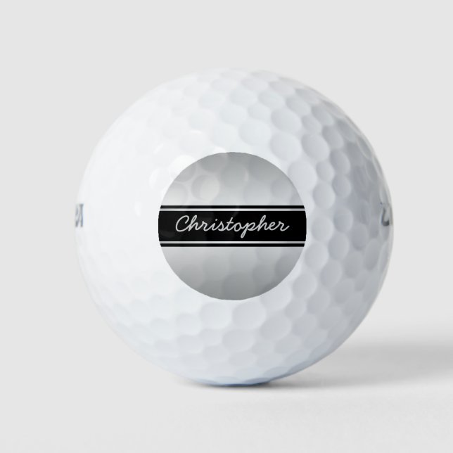 Black and Silver Monogram Handwritten Name Golf Balls (Front)