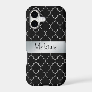 Black and Silver Monogram Pattern iPhone Case