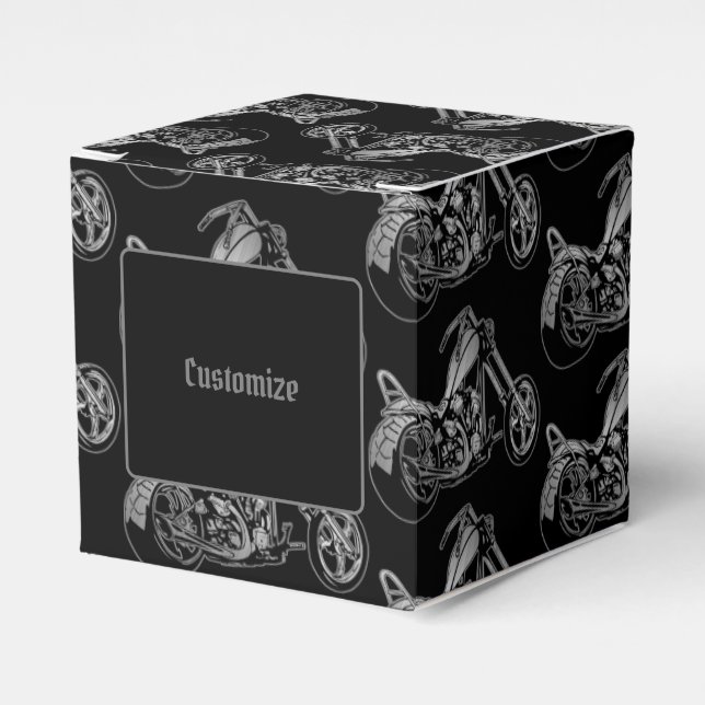 Black And Silver Motorcycle Cube Favor Box (Front Side)
