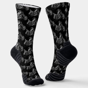 Black And Silver Motorcycle Pattern Socks