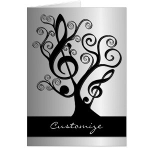 Black and Silver Music Treble Clef Tree Card