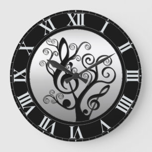Black and Silver Music Treble Clef Tree Horloge mu