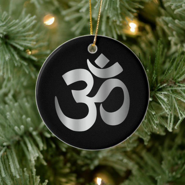 Black and Silver Om Symbol Ceramic Ornament (Tree)