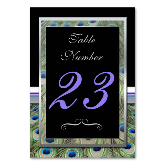 Black and Silver Peacock Table Number (Back)