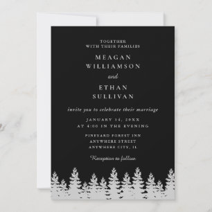 Black and Silver Pine Trees Winter Wedding Invitation