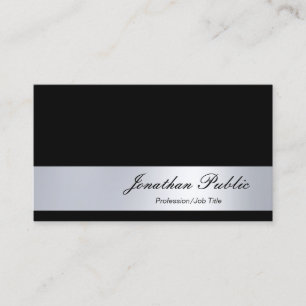 Black And Silver Plain Modern Italic Script chic Business Card