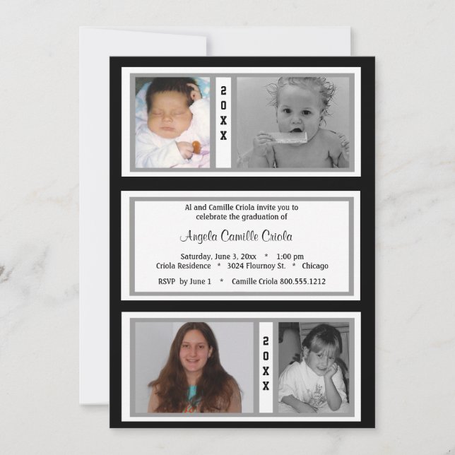 Black and Silver Quad Photo Graduation Party Invitation (Front)