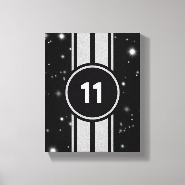 Black and Silver Racing Stripes Starlight Canvas Print (Front)