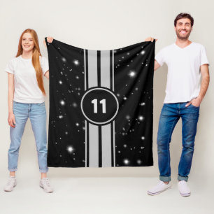 Black and Silver Racing Stripes Starlight Fleece Blanket