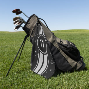 Black and Silver Racing Stripes Starlight Golf Towel