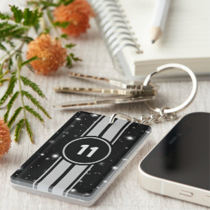 Black and Silver Racing Stripes Starlight Keychain