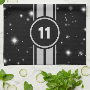Black and Silver Racing Stripes Starlight Kitchen Towel