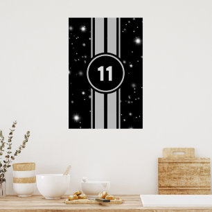 Black and Silver Racing Stripes Starlight Poster