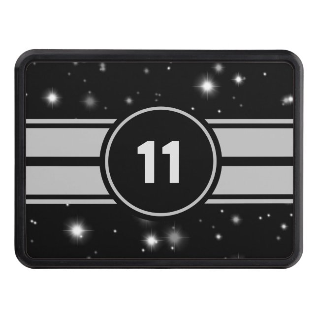 Black and Silver Racing Stripes Starlight Trailer Hitch Cover (Front)