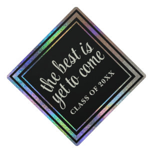 Black and Silver Rainbow Holograph Elegance Luxury Graduation Cap Topper