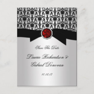 Black and Silver Red Ruby Jewel Save The Date Announcement Postcard
