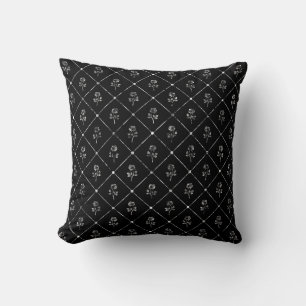 Black and Silver Roses Throw Pillow