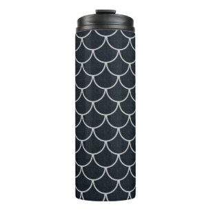 Black and Silver Scalloped Scale Pattern Thermal Tumbler