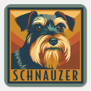 Black and Silver Schnauzer Retro Portrait Square Sticker