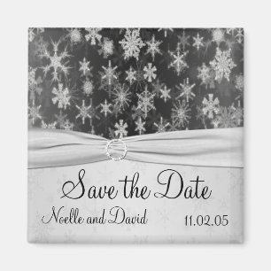Black and Silver Snowflakes Save the Date Magnet